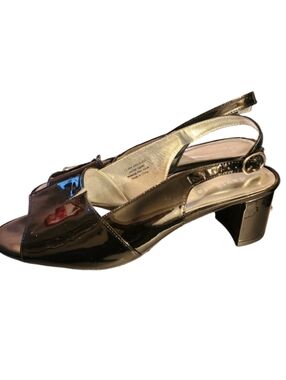 David Tate Black Patent Block Heel  Slingback Heels Size 13WW